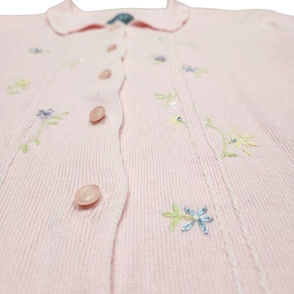 Vintage 90s ? Sweater Cardigan Embroidered Flowers Floral Soft Baby Pink Short S - Picture 12 of 12